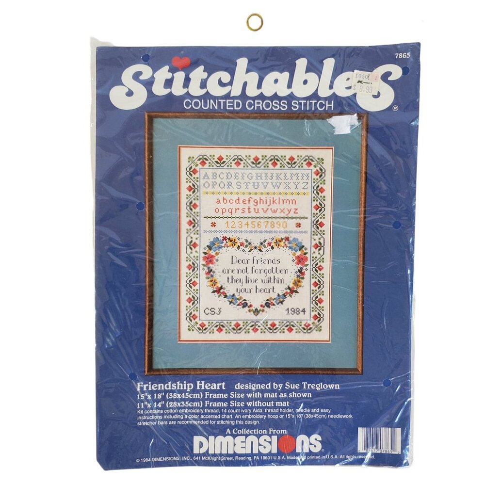 Vintage 1984 DIMENSIONS Counted Cross Stitch Kit 7865 Friendship Heart 11" × 14"